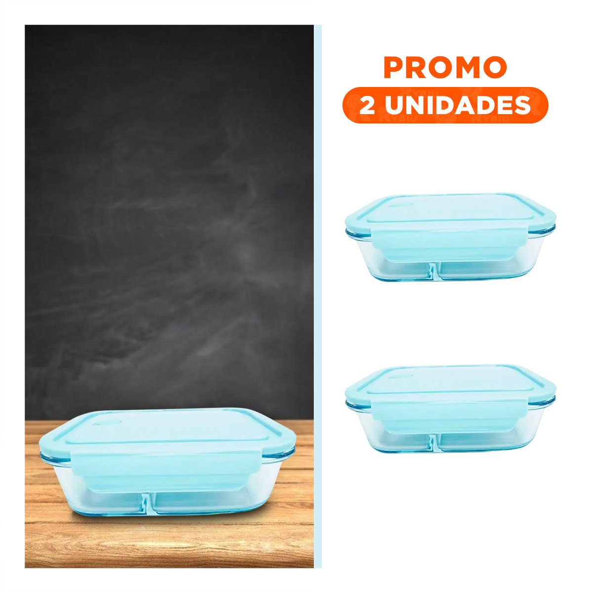 PACK2 ENVASE DE COCINA EN VIDRIO CON 3 DIVISIONES Y+REGALO STICKER - 1