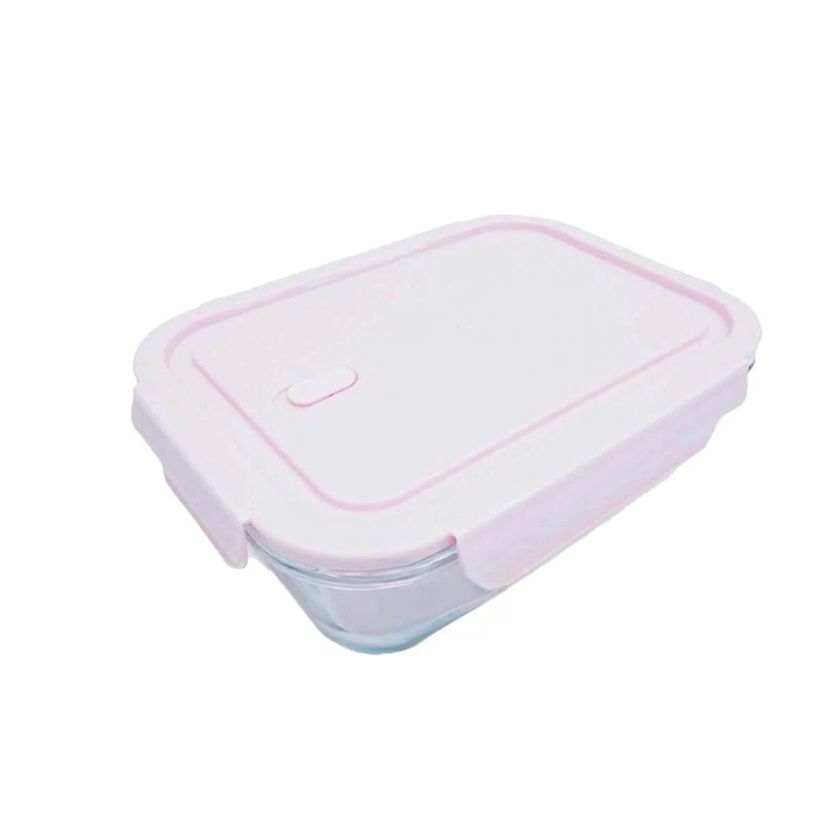 PACK12 RECIPIENTE DE VIDRIO ROSADO PARA ALMUERZO CON 3 DIVISIONES Y+REGALO STICKER - 2
