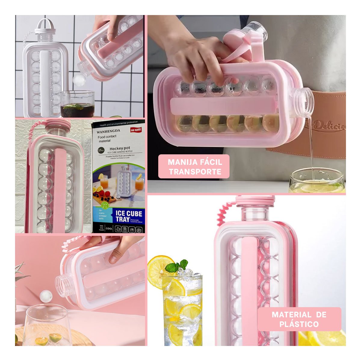 HIELERA PARA ORGANIZAR CUBOS DE HIELO Y MANTENER BEBIDAS FRIAS ROSADO YLIGAS REGALO - 1