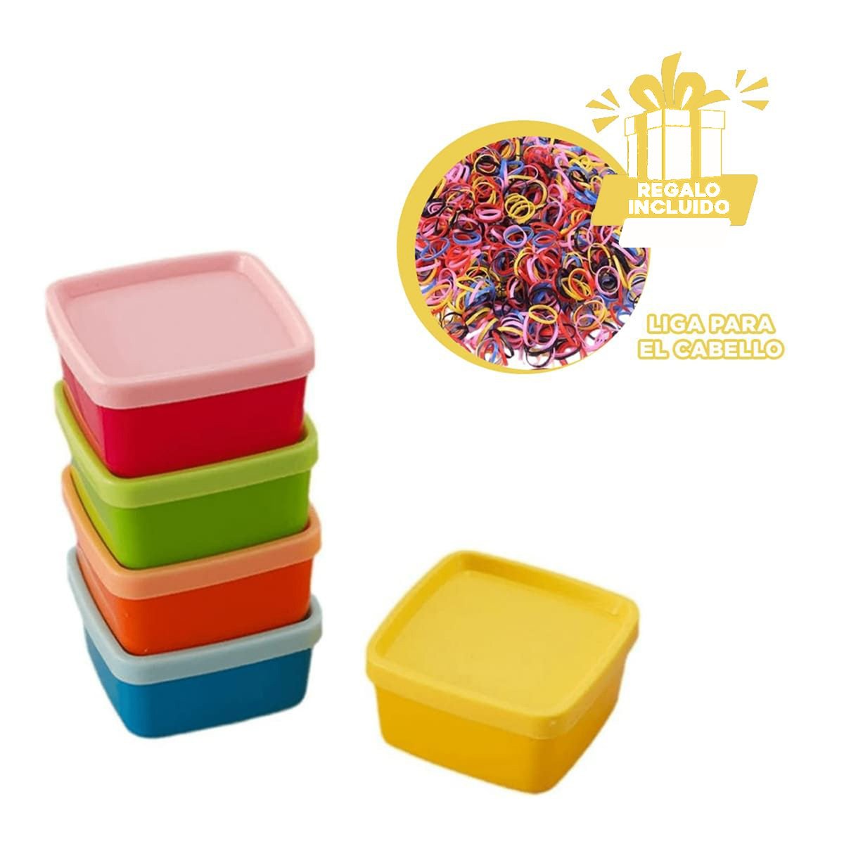 MINI TAPERS 6 PIEZAS CON TAPAS MULTICOLOR 6X3,5CM PARA USO DIARIO EN COCINA Y+LIGAS REGALO - 2