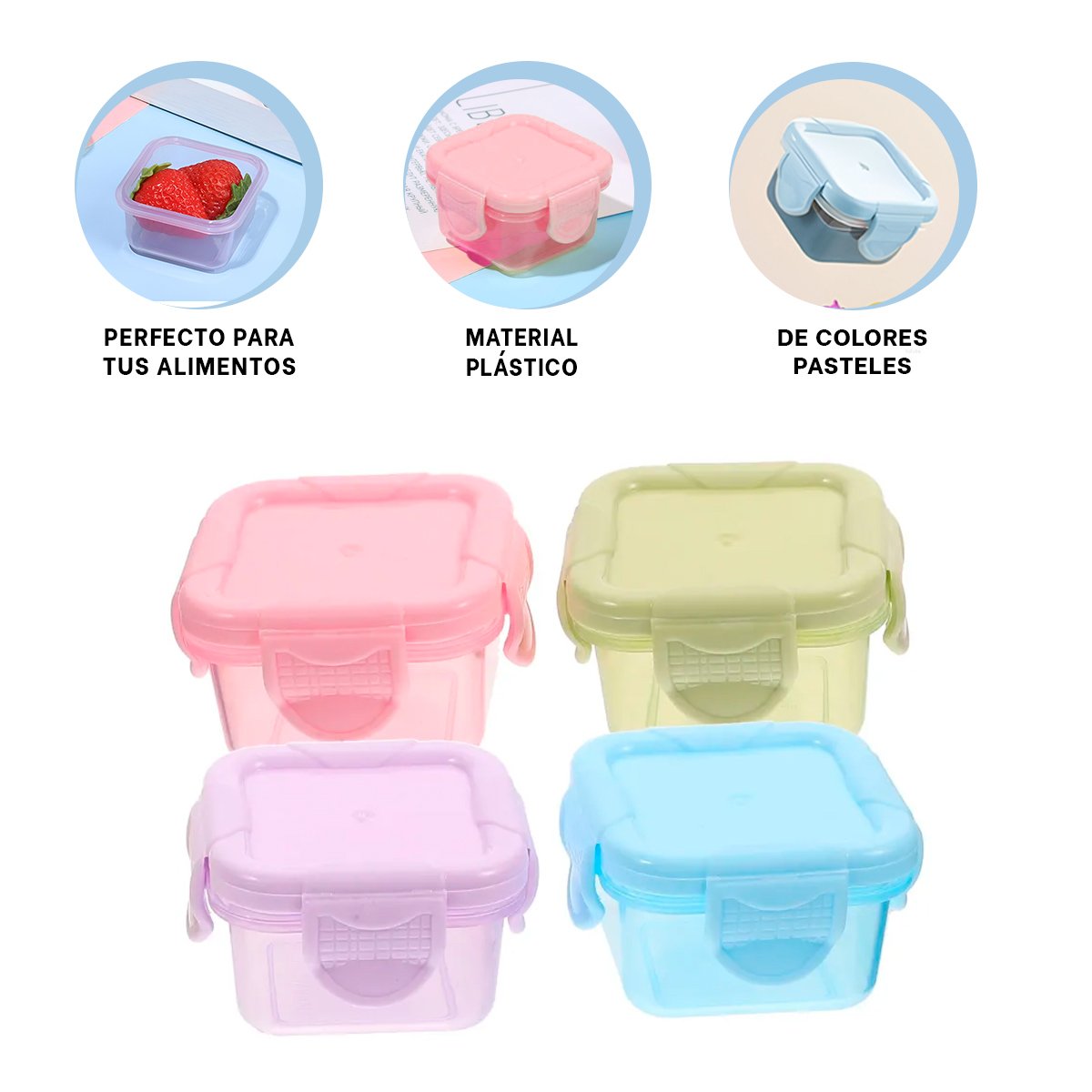 MINI TAPERS CON SEGURO 4 PIEZAS MULTICOLOR 7X4CM PARA COCINA Y TRANSPORTE FÁCIL Y+PAPEL REGALO - 5