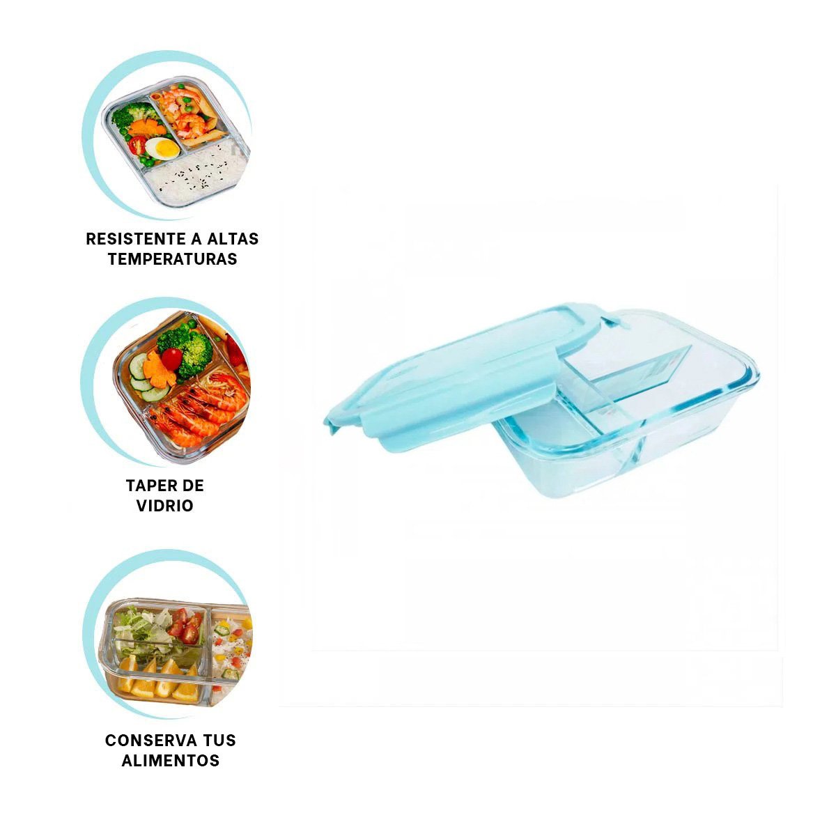 DEPOSITO DE VIDRIO CON 3 DIVISIONES PARA CONSERVAR COMIDAS Y+POST IT - 5