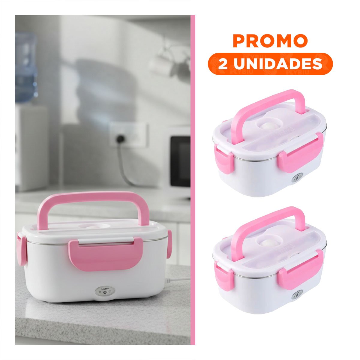 PACK2 ENVASE CON SISTEMA DE CALENTAMIENTO SEGURO Y AUTOMATICO ROSADO YREGALO STICKER - 1