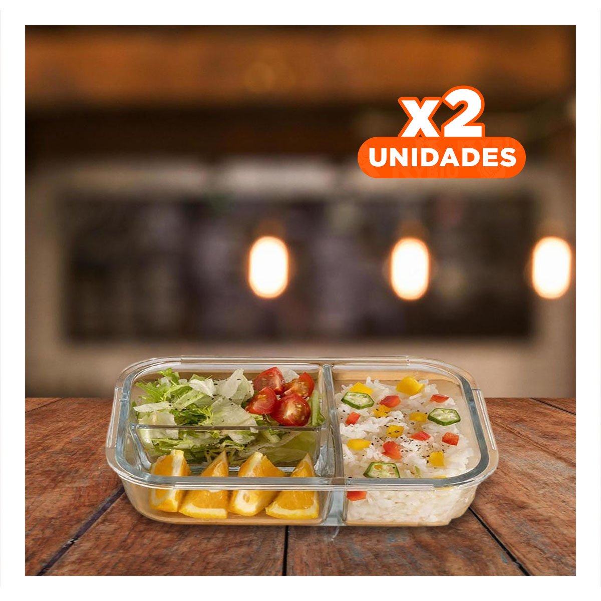 PACK2 CAJA HERMETICA DE VIDRIO ROSADO CON 3 DIVISIONES COCINA - 1