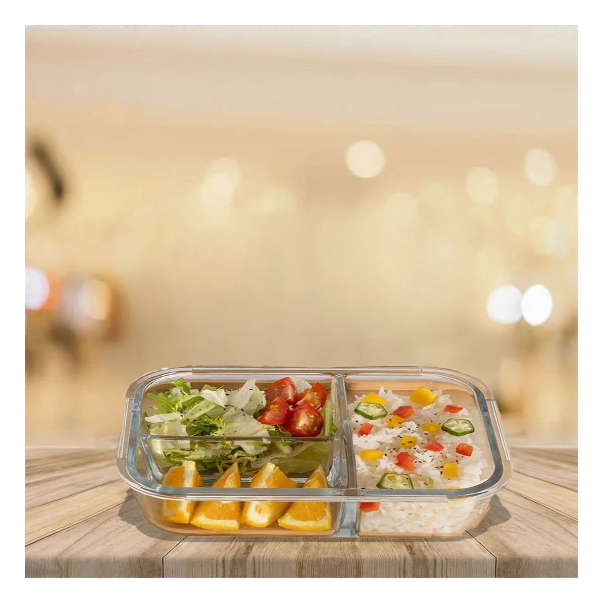 PACK2 CAJA HERMETICA DE VIDRIO ROSADO CON 3 DIVISIONES COCINA - 3