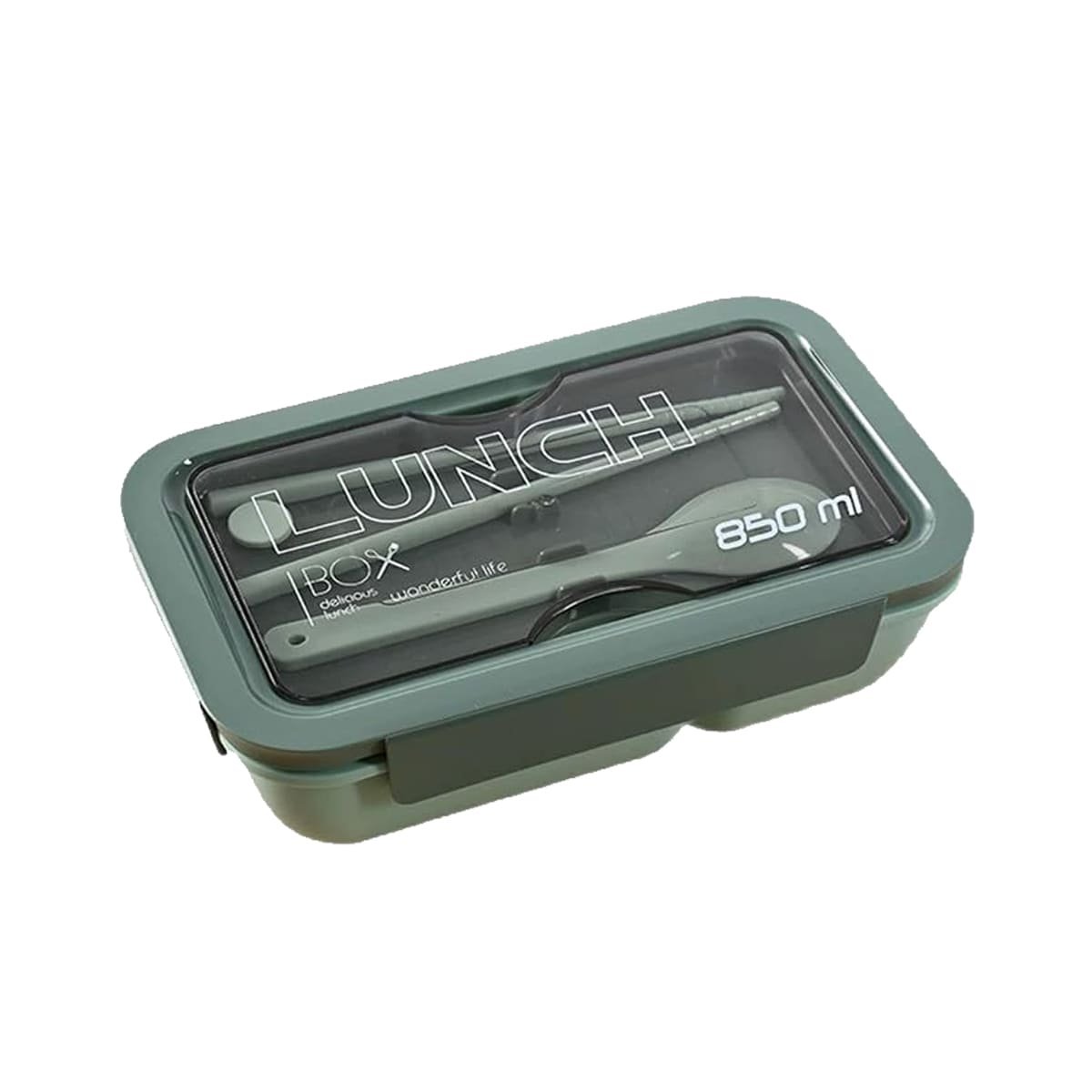 TAPER HERMÉTICO 850ML CON CUBIERTOS VERDE PARA GUARDAR ALIMENTOS FRESCOS Y+REGALO STICKER - 1