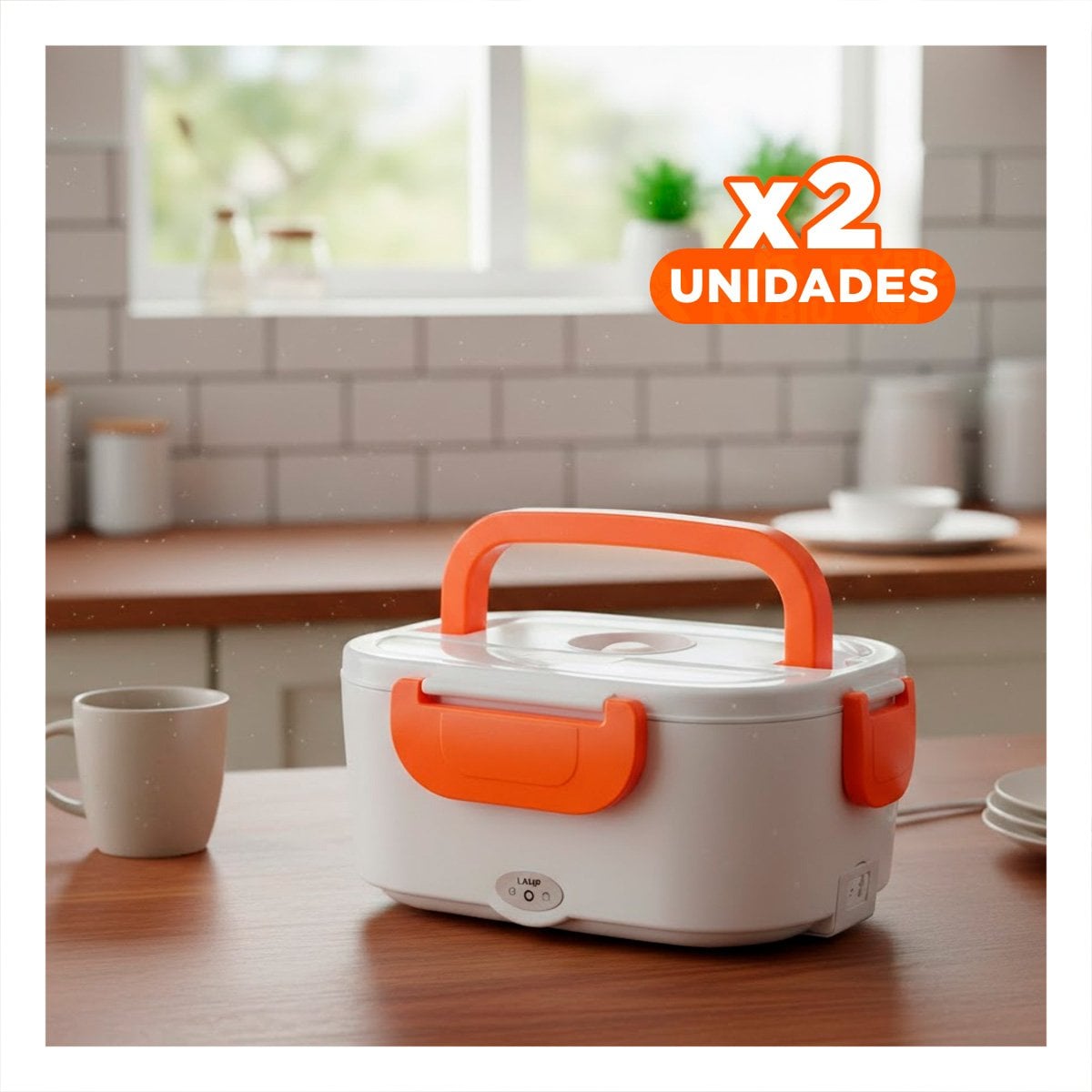 PACK2 ENVASE PORTATIL CON SISTEMA DE CALENTAMIENTO PARA ALIMENTOS NARANJA YPAPEL REGALO - 1