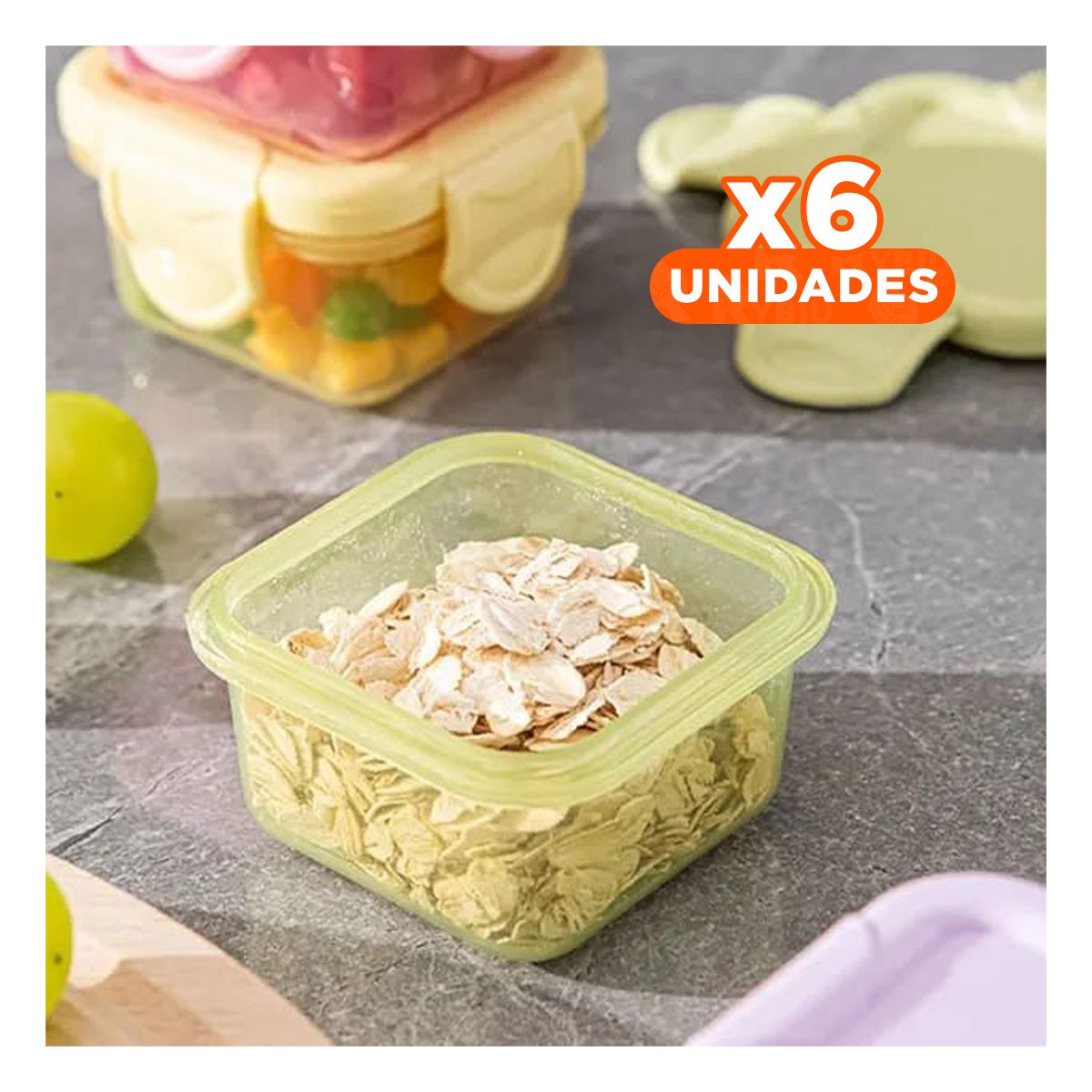 PACK6 CAJAS MINI CON SEGURO 4 PIEZAS MULTICOLOR 6,2X4CM PARA GUARDAR ALIMENTOS - 1