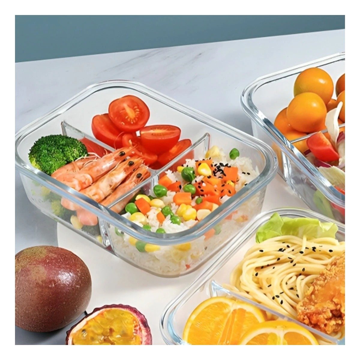 PACK12 FUENTE DE COCINA EN VIDRIO VERDE CON 3 DIVISIONES PRACTICAS - 3
