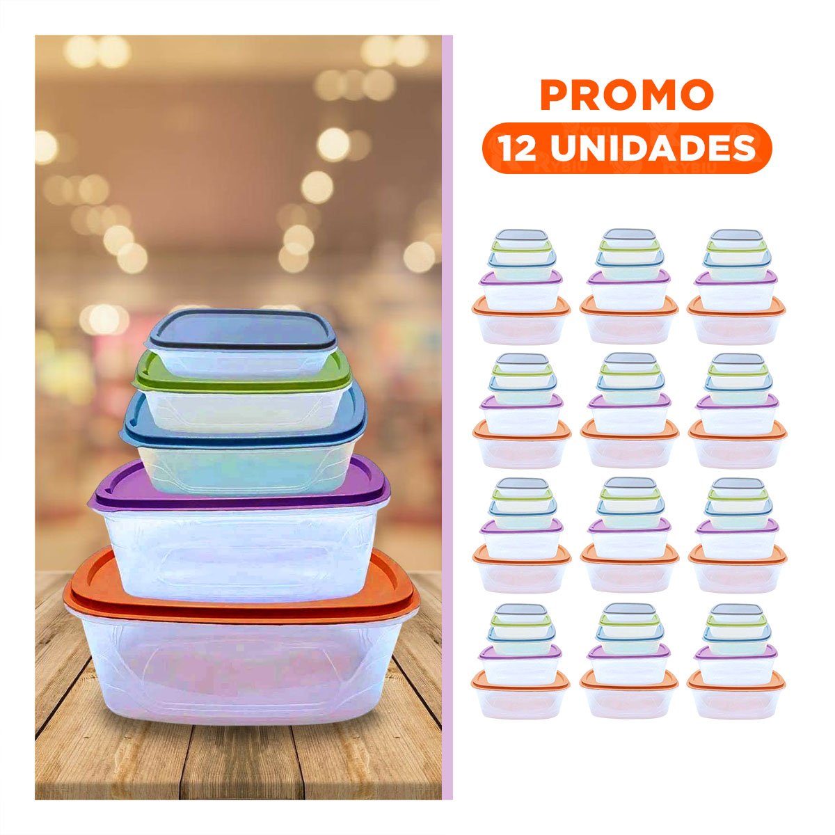 PACK12 COLECCION DE ENVASES RECTANGULARES 5 PIEZAS EN TONOS PASTEL - 1