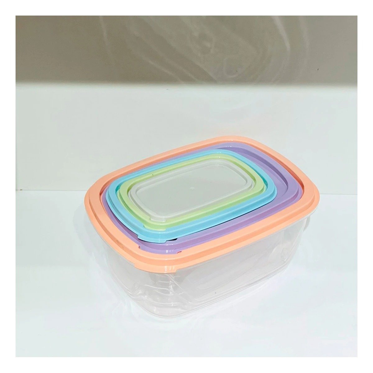 TAPERS RECTANGULARES 5 PIEZAS EN TONOS PASTEL PARA GUARDAR COMIDA Y+POST IT - 1