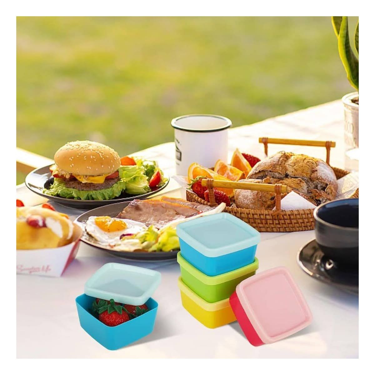 PACK4 CONTENEDORES MINI 6 PIEZAS CON TAPAS MULTICOLOR 6X3,5CM PARA FRUTAS Y+PAPEL REGALO - 5