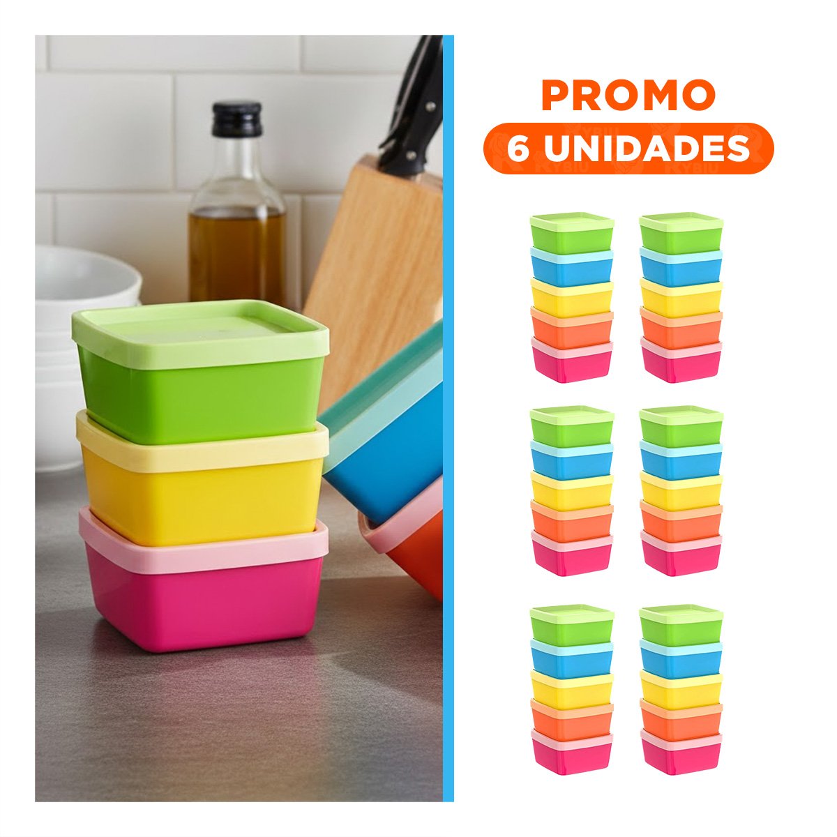 PACK6 CAJAS MINI 6 PIEZAS CON TAPAS MULTICOLOR 6X3,5CM PARA TRANSPORTE COMIDA Y+REGALO STICKER - 1