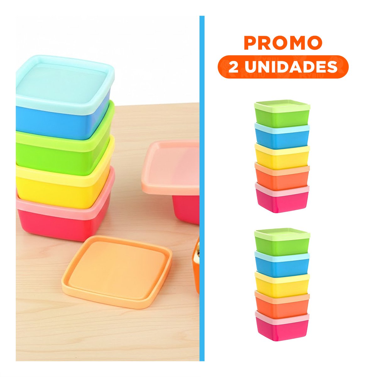 PACK2 CONTENEDORES MINI 6 PIEZAS CON TAPAS MULTICOLOR 6X3,5CM PARA USO DIARIO Y+REGALO STICKER - 1