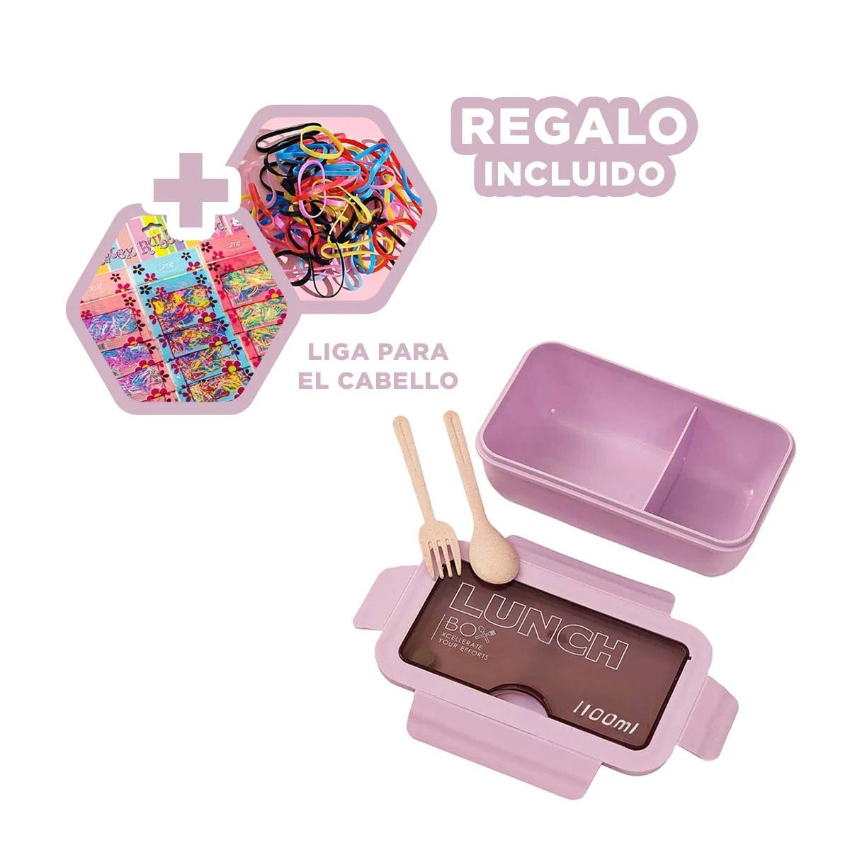 TAPER PARA ALMUERZO 1100ML MORADO CON CUBIERTOS Y SEPARACION INTERIOR DOBLE Y+LIGAS REGALO - 2