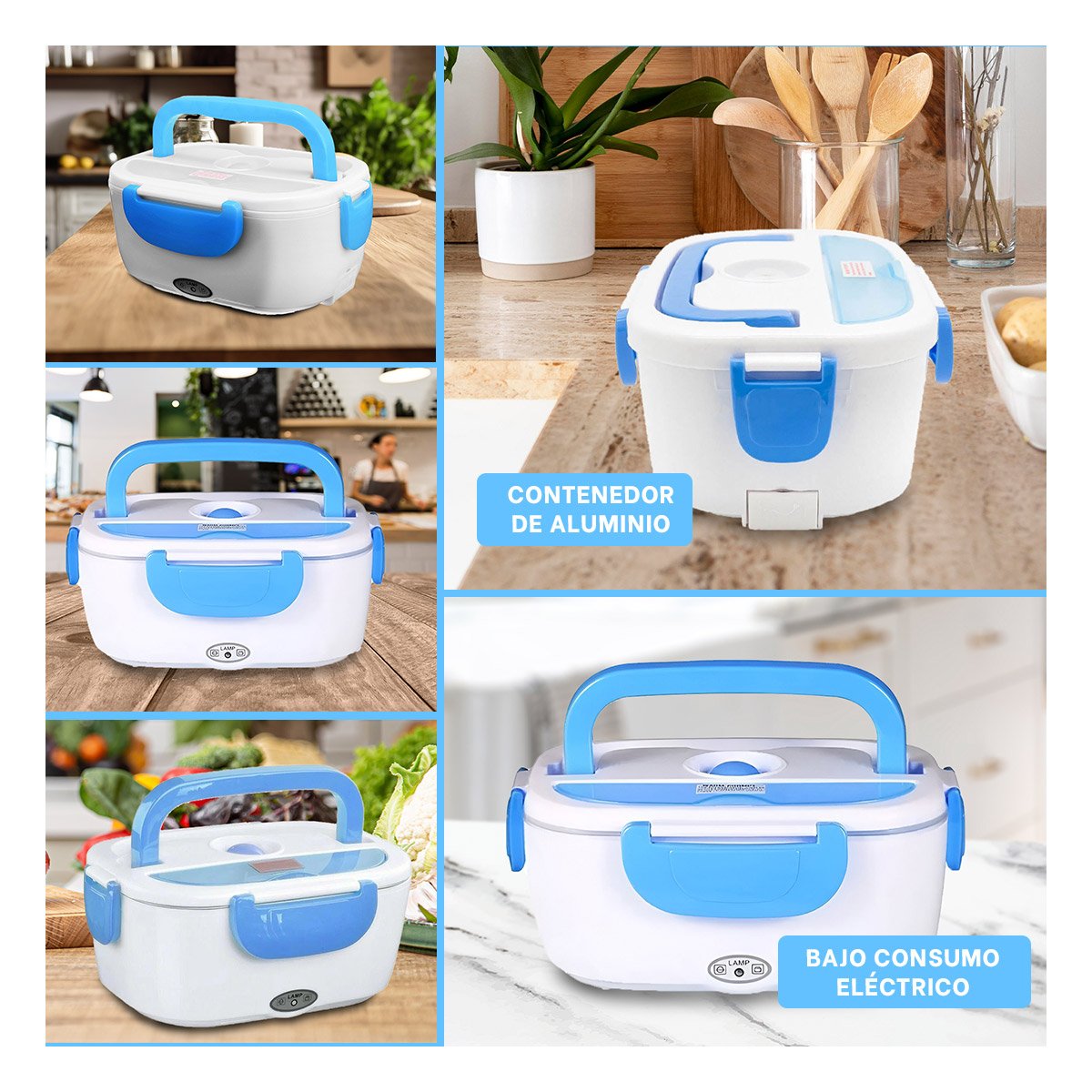 PACK4 CUBETA ELECTRICO IDEAL PARA PLATOS GRANDES Y COMIDAS FAMILIARES CELESTE YREGALO STICKER - 2