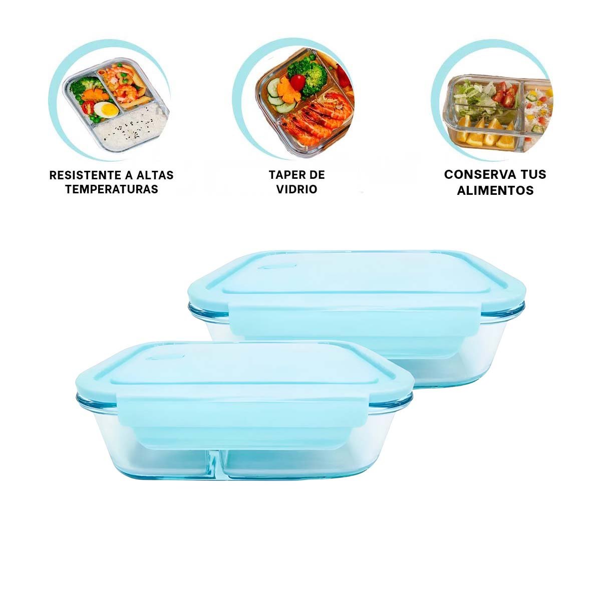 ENVASE DE VIDRIO CON 3 DIVISIONES PARA GUARDAR COMIDA EN HOGAR Y+PAPEL REGALO - 5