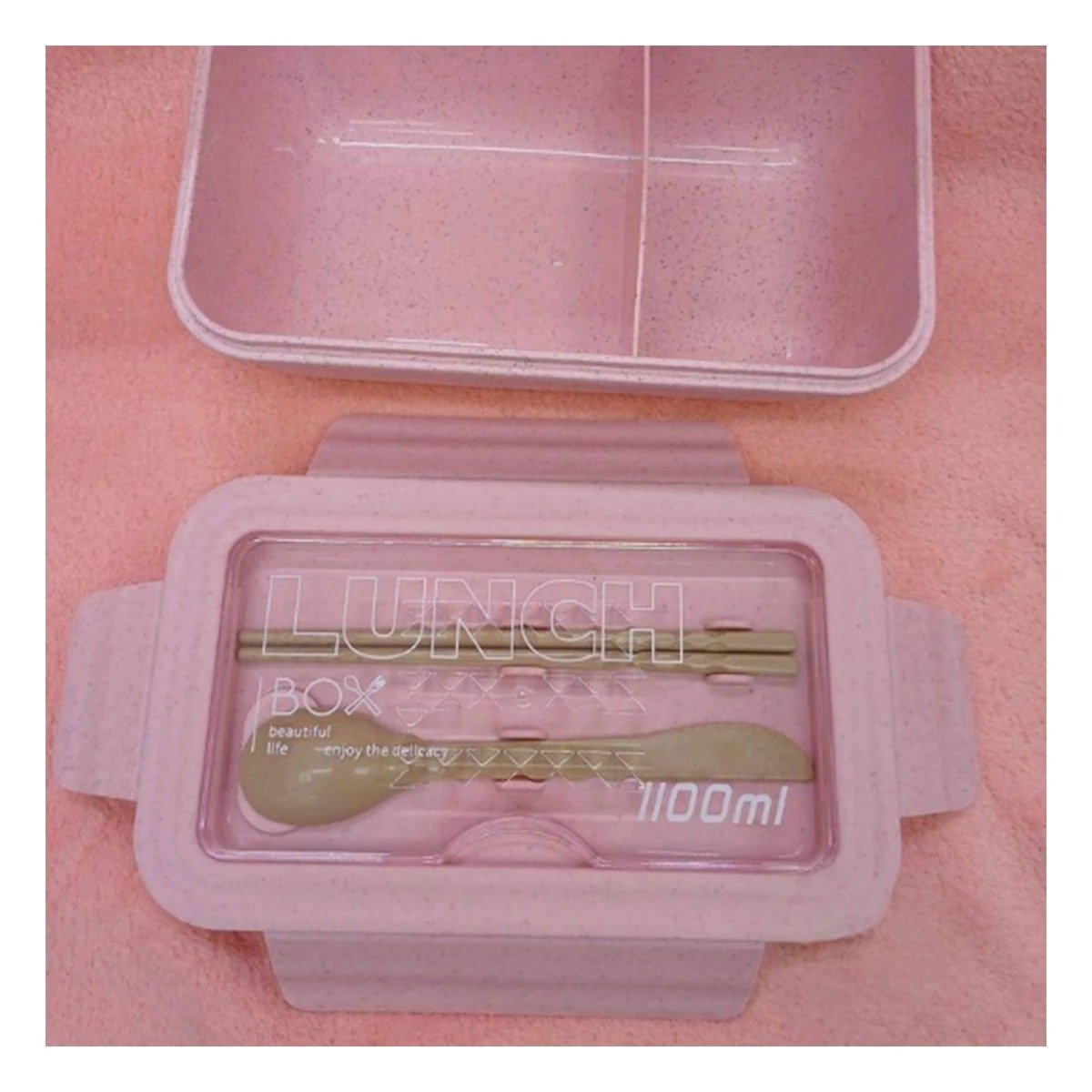 TAPER ROSADO CON 1100ML Y DOS COMPARTIMENTOS INCLUYE CUBIERTOS PARA ALMUERZO DIARIO - 3