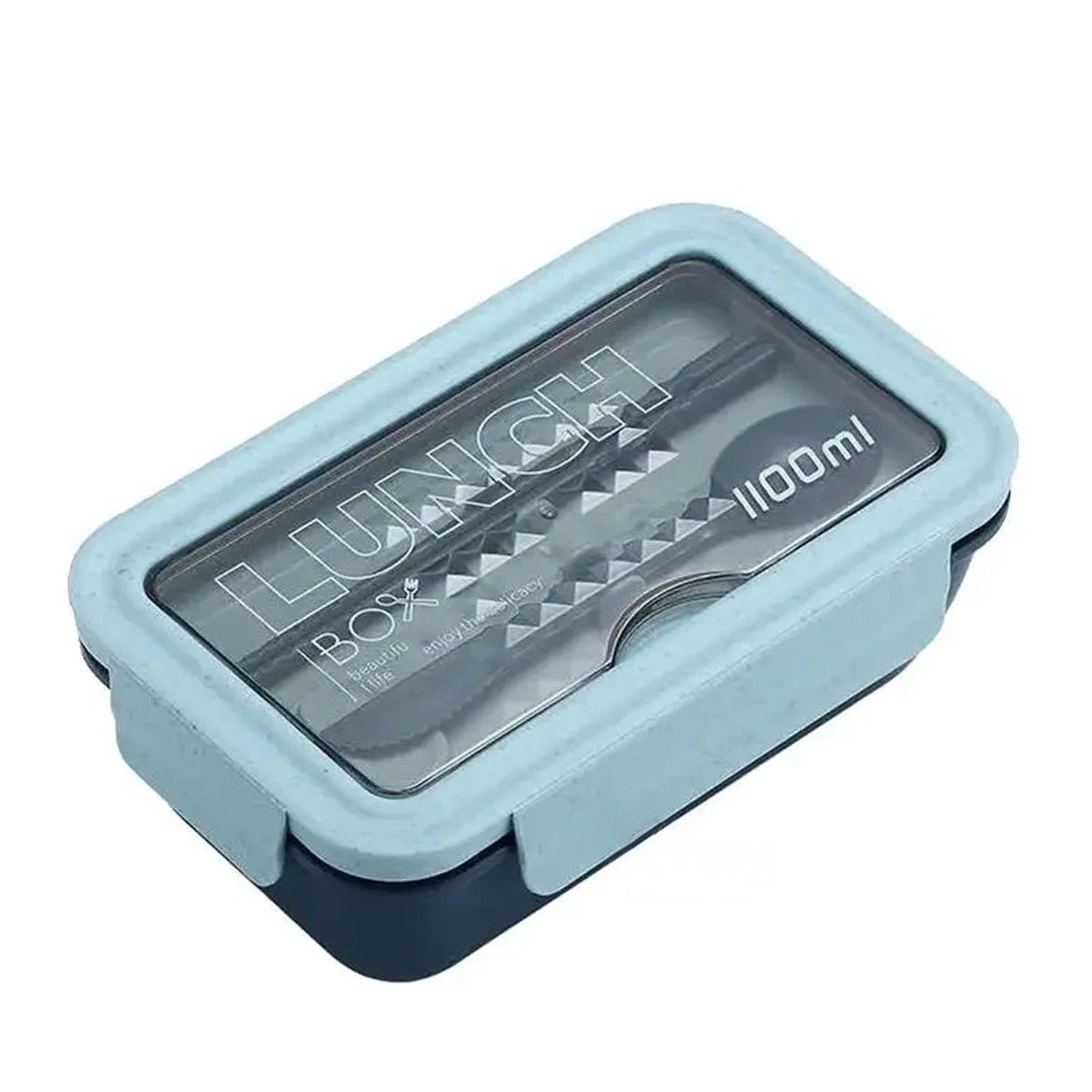 PACK2 LONCHERA CON SISTEMA DE 1100ML AZUL INCLUYE CUBIERTOS Y+REGALO STICKER - 2