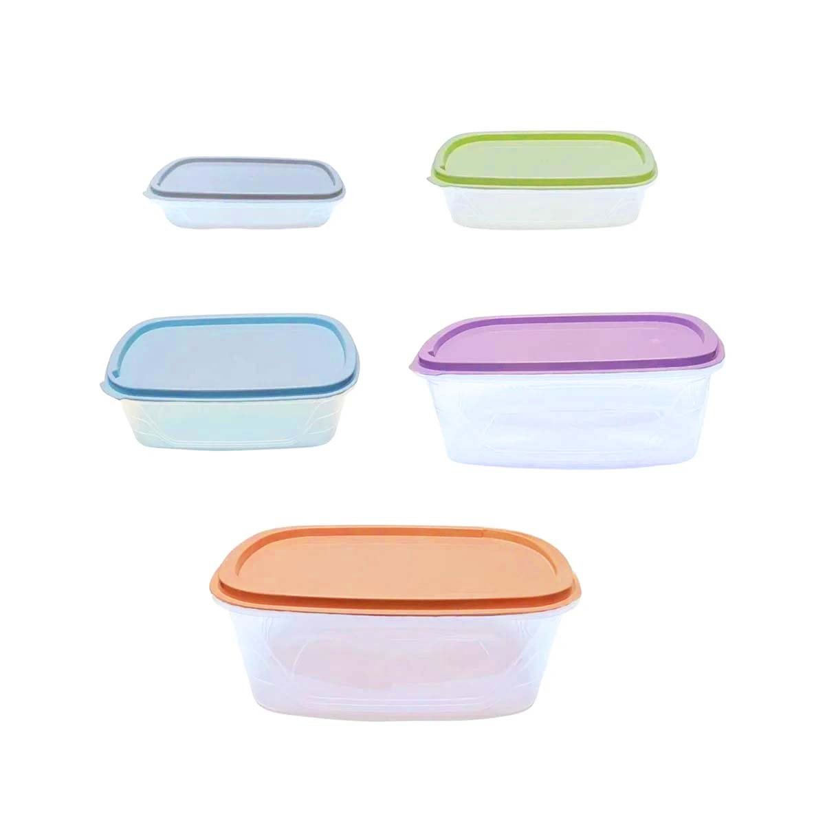 PACK2 CONTENEDORES PLASTICOS RECTANGULARES 5 PIEZAS EN COLORES PASTEL Y+REGALO STICKER - 2