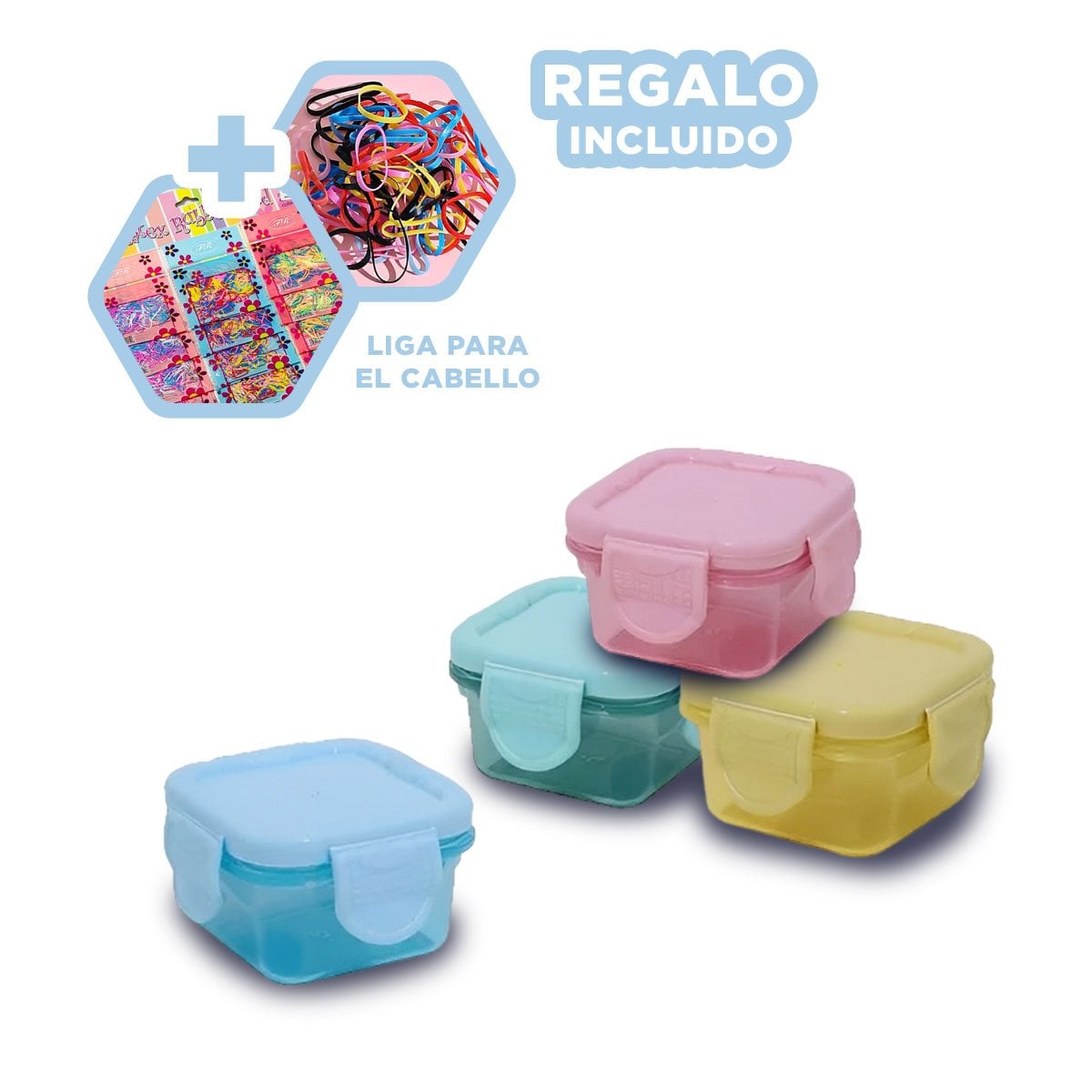 MINI TAPERS CON SEGURO 4 PIEZAS MULTICOLOR 6,2X4CM PARA GUARDAR ALIMENTOS Y+LIGAS REGALO - 2
