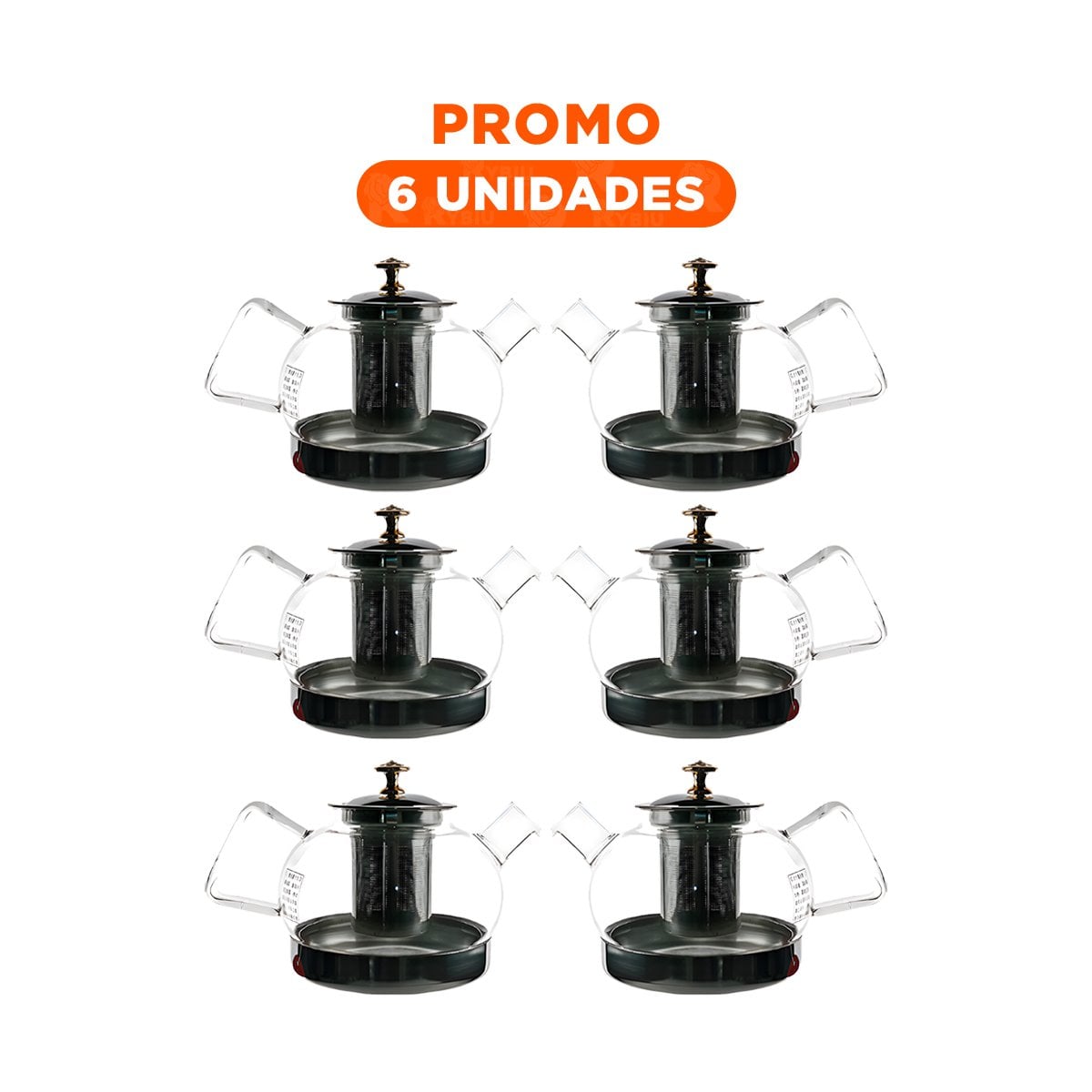PACK6 INFUSOR DE INFUSION 1000ML COLOR TRANSPARENTE CON BOROSILICATO Y ACERO YREGALO STICKER - 1