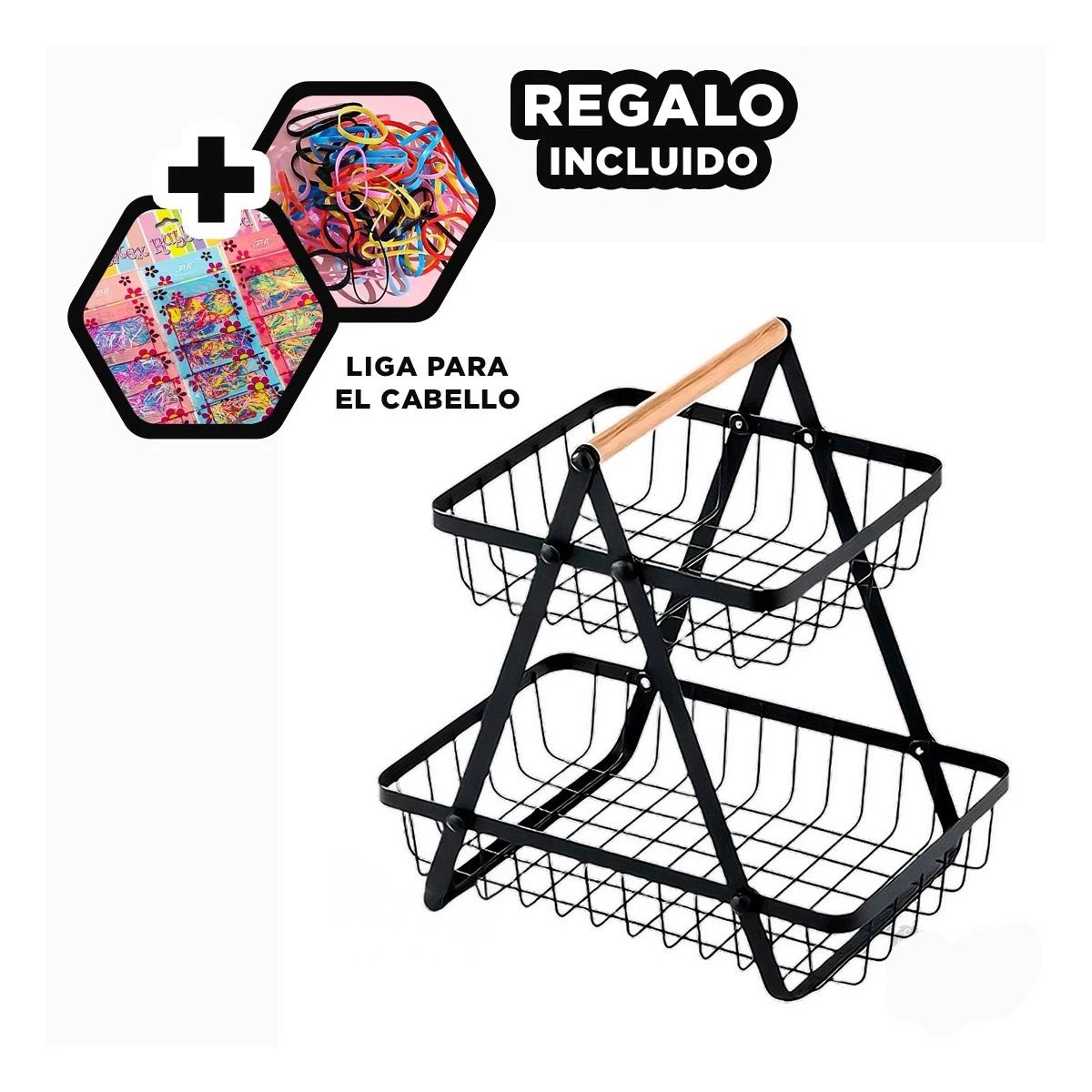 FRUTERO EN ACERO INOXIDABLE NEGRO CON DISEÑO TRIANGULAR Y DOS NIVELES Y+LIGAS REGALO - 2