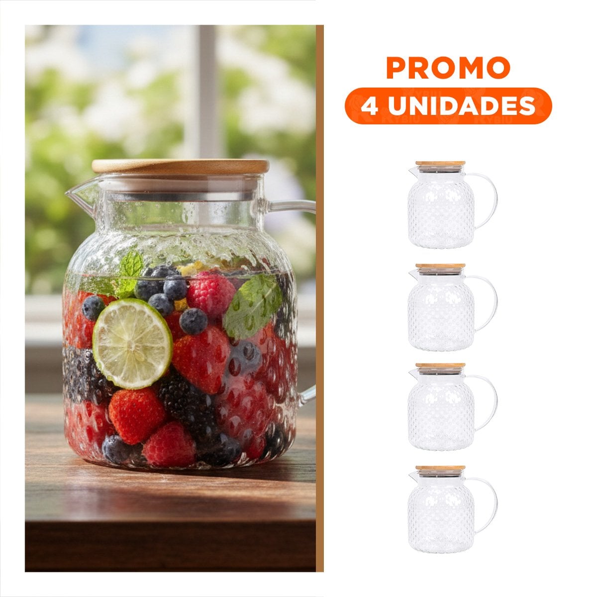 PACK4 RECIPIENTE FUNCIONAL CON TAPA DE MADERA PARA SERVIR BEBIDAS TRANSPARENTE - 1