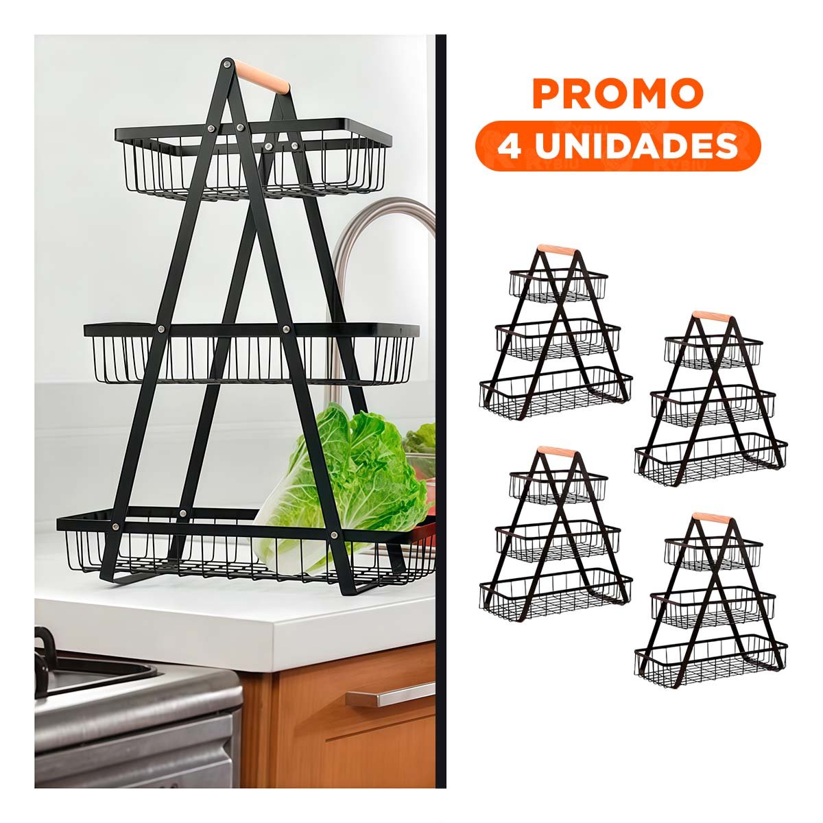 PACK4 ORGANIZADOR TRIANGULAR NEGRO FABRICADO EN ACERO INOXIDABLE 3 NIVELES - 1