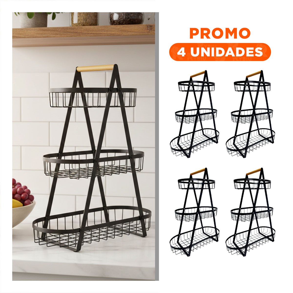 PACK4 BANDEJA PARA COLOCAR FRUTAS FRESCAS Y MANTENER HOGAR ORDENADO NEGRO - 1