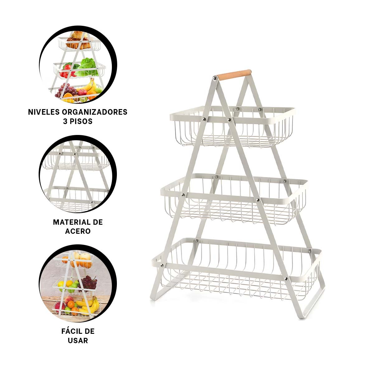 FRUTERO TRIANGULAR 3 NIVELES BLANCO COMODO Y FACIL DE LIMPIAR GUARDAR ALIMENTOS Y+POST IT - 5