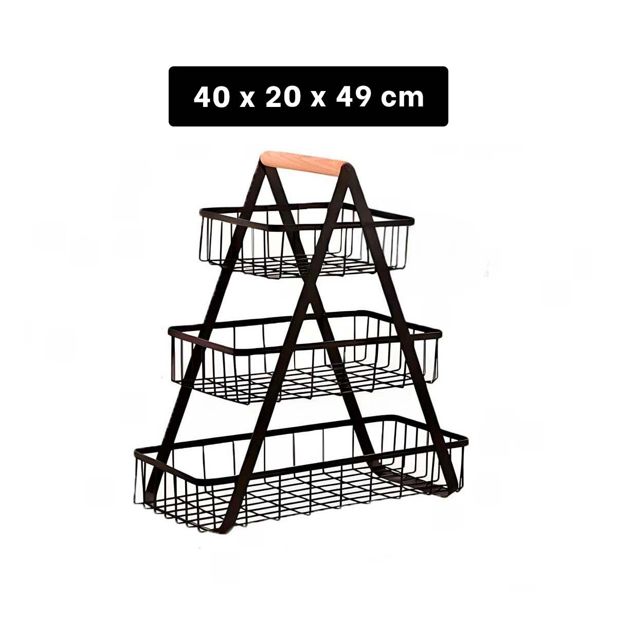 FRUTERO TRIANGULAR EN ACERO INOXIDABLE CON 3 NIVELES COLOR NEGRO PARA COCINA - 4
