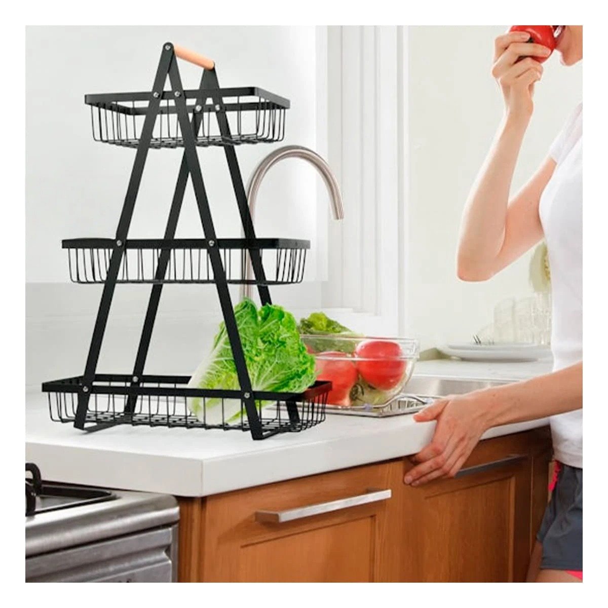 FRUTERO TRIANGULAR EN ACERO INOXIDABLE CON 3 NIVELES COLOR NEGRO PARA COCINA - 5