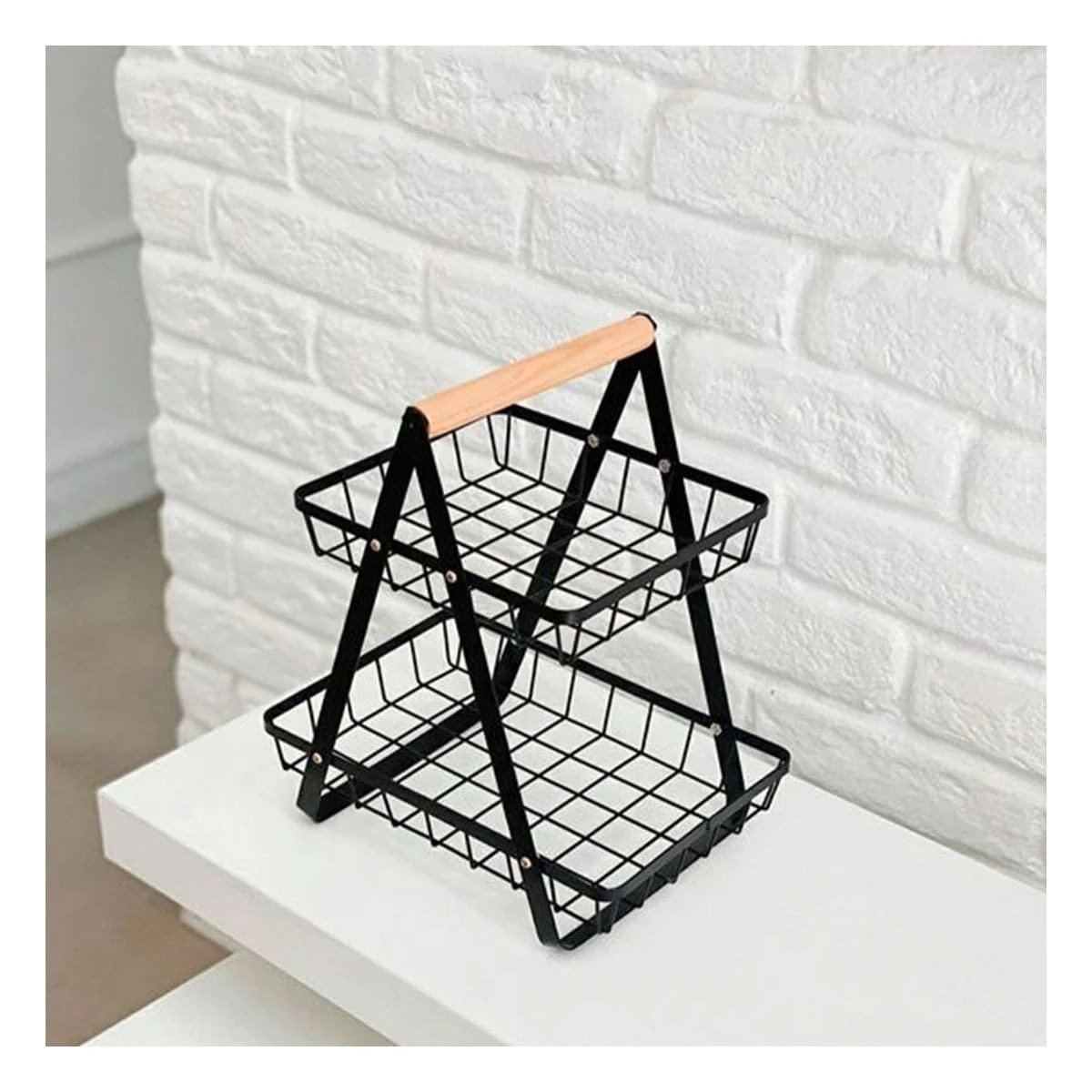 PACK2 ORGANIZADOR DE ACERO INOXIDABLE NEGRO 2 NIVELES CON ESTRUCTURA TRIANGULAR Y+PAPEL REGALO - 2