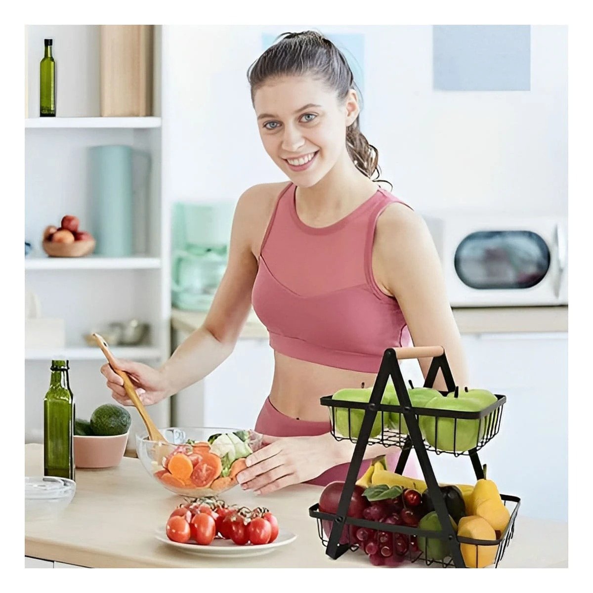 FRUTERO TRIANGULAR NEGRO CON DOS NIVELES FIRMES EN ACERO INOXIDABLE Y+POST IT - 1