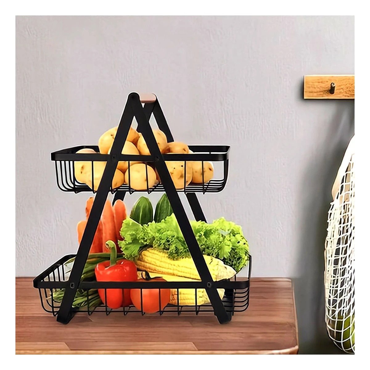 FRUTERO TRIANGULAR NEGRO CON DOS NIVELES FIRMES EN ACERO INOXIDABLE Y+POST IT - 3