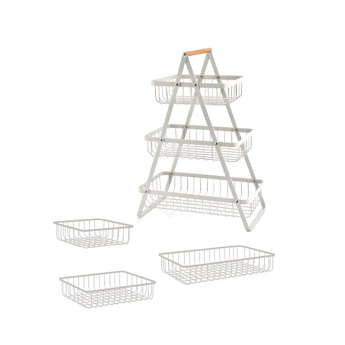 FRUTERO TRIANGULAR 3 NIVELES BLANCO MODERNA Y RESISTENTE ORDENAR ENSALADAS Y+LIGAS REGALO - 5