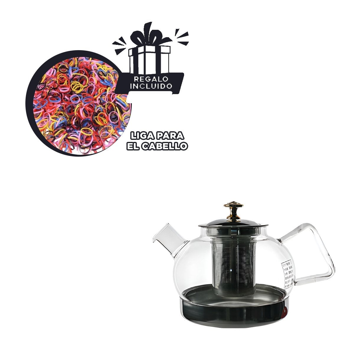 TETERA DE COLOR TRANSPARENTE 1000ML DE FORMA EN BOROSILICATO Y ACERO YLIGAS REGALO - 2
