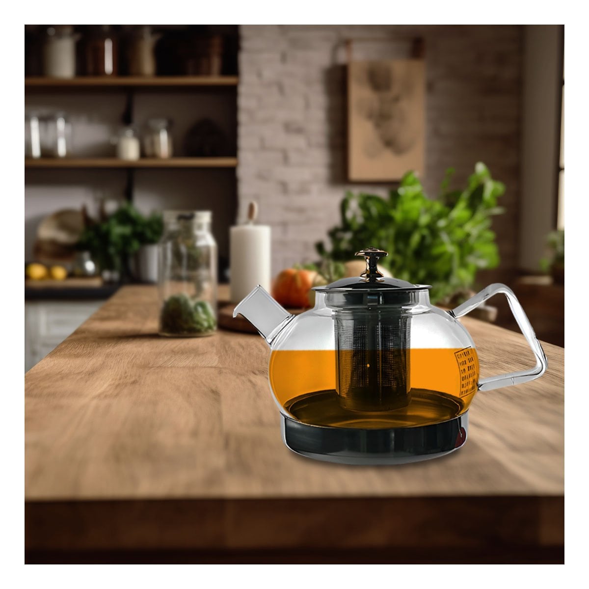 TETERA DE COLOR TRANSPARENTE 1000ML DE FORMA EN BOROSILICATO Y ACERO YLIGAS REGALO - 3