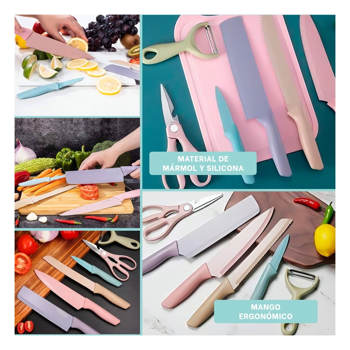 KIT DE CUCHILLOS 6 PIEZAS DE COLORES PARA HOGAR Y COCINA Y+PAPEL REGALO - 3
