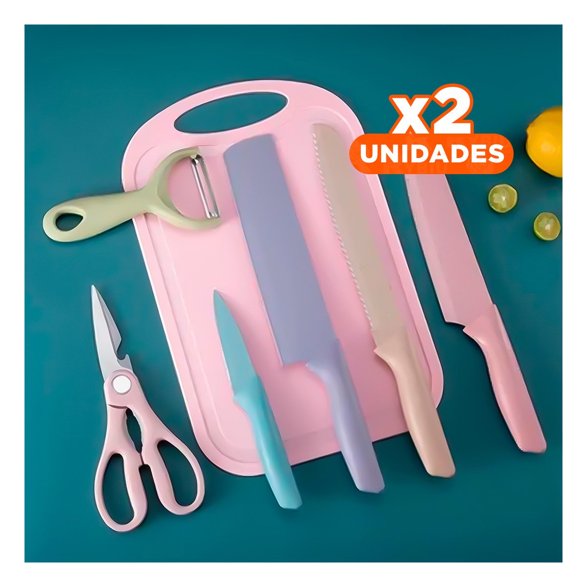 PACK2 KIT COMPLETO DE CUCHILLOS 6 PIEZAS DE COLORES PARA HOGAR Y+PAPEL REGALO - 1