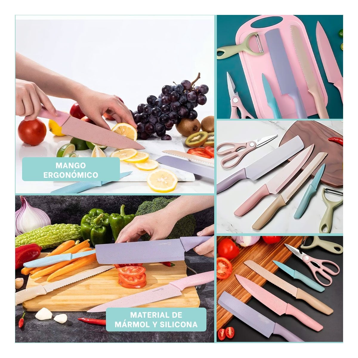 COLECCION DE CUCHILLOS 6 PIEZAS DE COLORES PARA COCINA FAMILIAR Y+LIGAS REGALO - 1