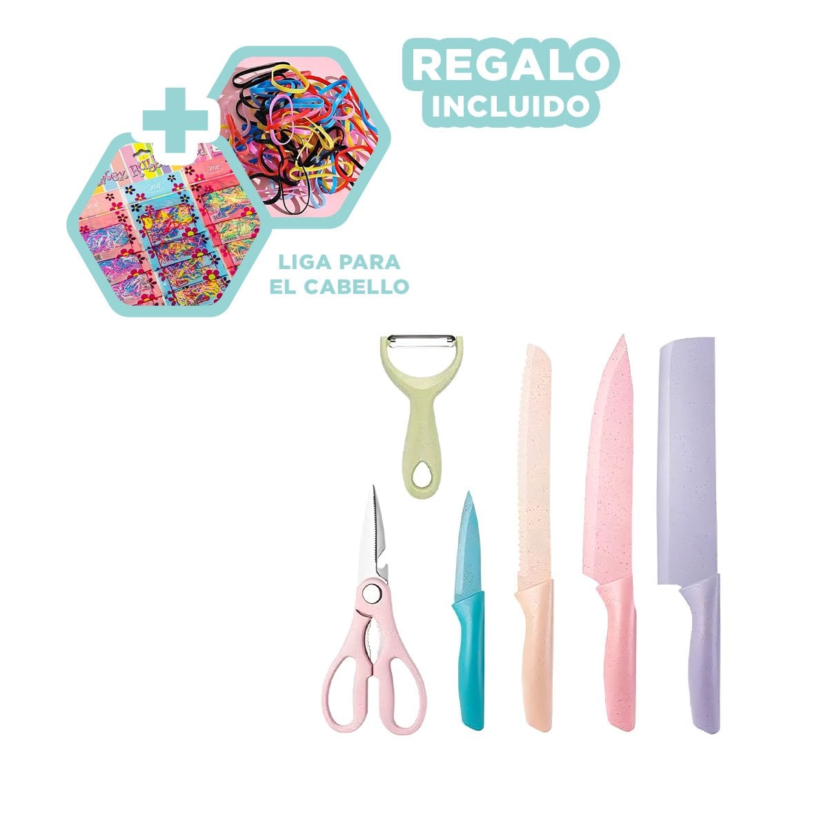 COLECCION DE CUCHILLOS 6 PIEZAS DE COLORES PARA COCINA FAMILIAR Y+LIGAS REGALO - 2