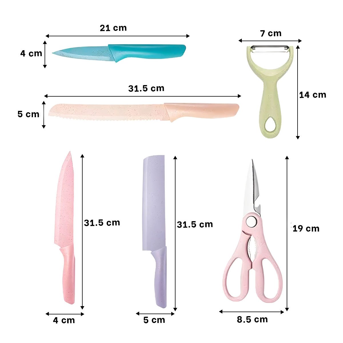 COLECCION DE CUCHILLOS 6 PIEZAS DE COLORES PARA COCINA FAMILIAR Y+LIGAS REGALO - 4