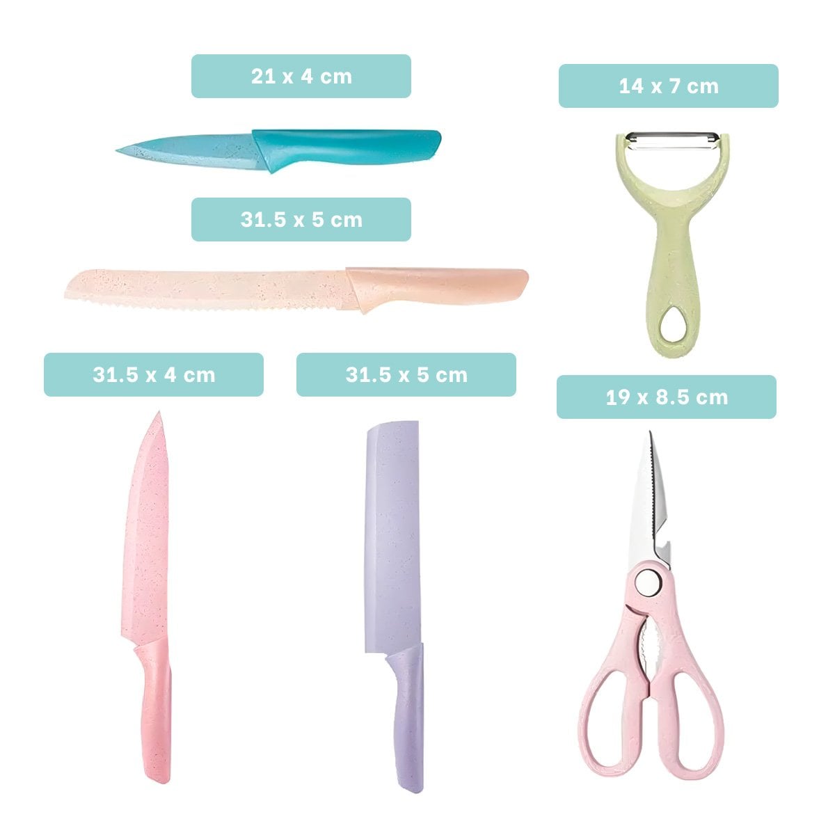 PACK DE CUCHILLOS 6 PIEZAS DE COLORES PARA PREPARACION EN CASA Y+REGALO STICKER - 4