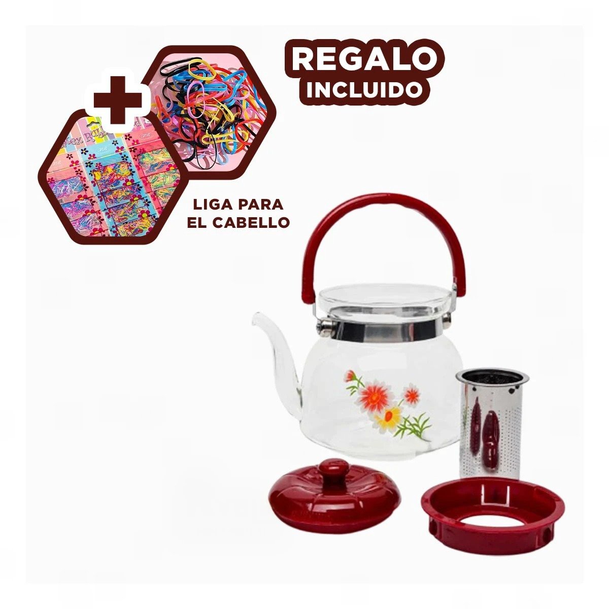 JARRA PARA TEA Y COFFEE 600ML TRANSPARENTE CON TAPA GUINDA EN AREA DE SERVICIO Y+LIGAS REGALO - 2