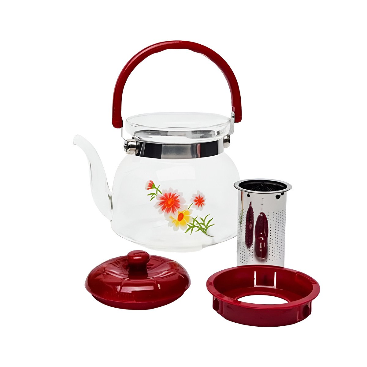 JARRA PARA TEA Y COFFEE 600ML TRANSPARENTE CON TAPA GUINDA EN AREA DE SERVICIO Y+LIGAS REGALO - 5