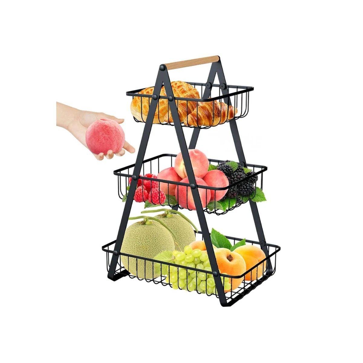 FRUTERO EN ACERO INOXIDABLE NEGRO CON DISEÑO TRIANGULAR Y TRES NIVELES Y+LIGAS REGALO - 5
