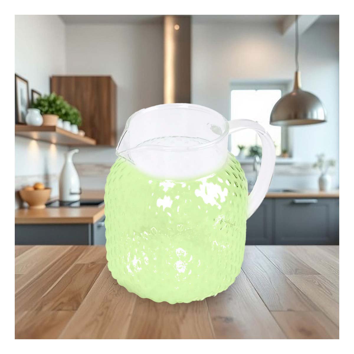JARRA DE VIDRIO CON TAPA DE MADERA PARA SERVIR BEBIDAS TRANSPARENTE - 5
