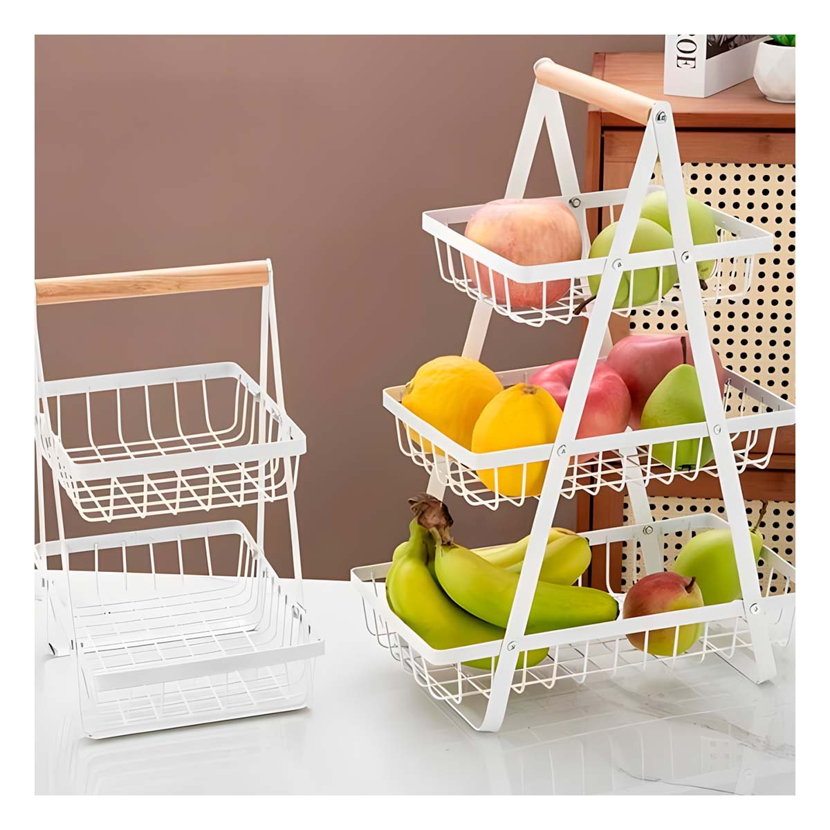 FRUTERO TRIANGULAR 3 NIVELES BLANCO FACIL DE USAR Y DURADERO ORDENAR VERDURAS Y+PAPEL REGALO - 1